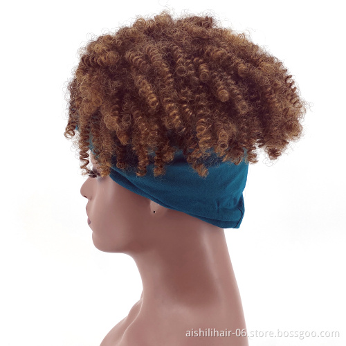 Aishili wholesale cheap short brown hair kinky afro deep curly synthetic headband wigs for women